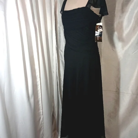 S.L Fashions Tag Maxi Dress, Black, Fohrmal Square Neck, Pleated, Sheer, 8 - Picture 11 of 15